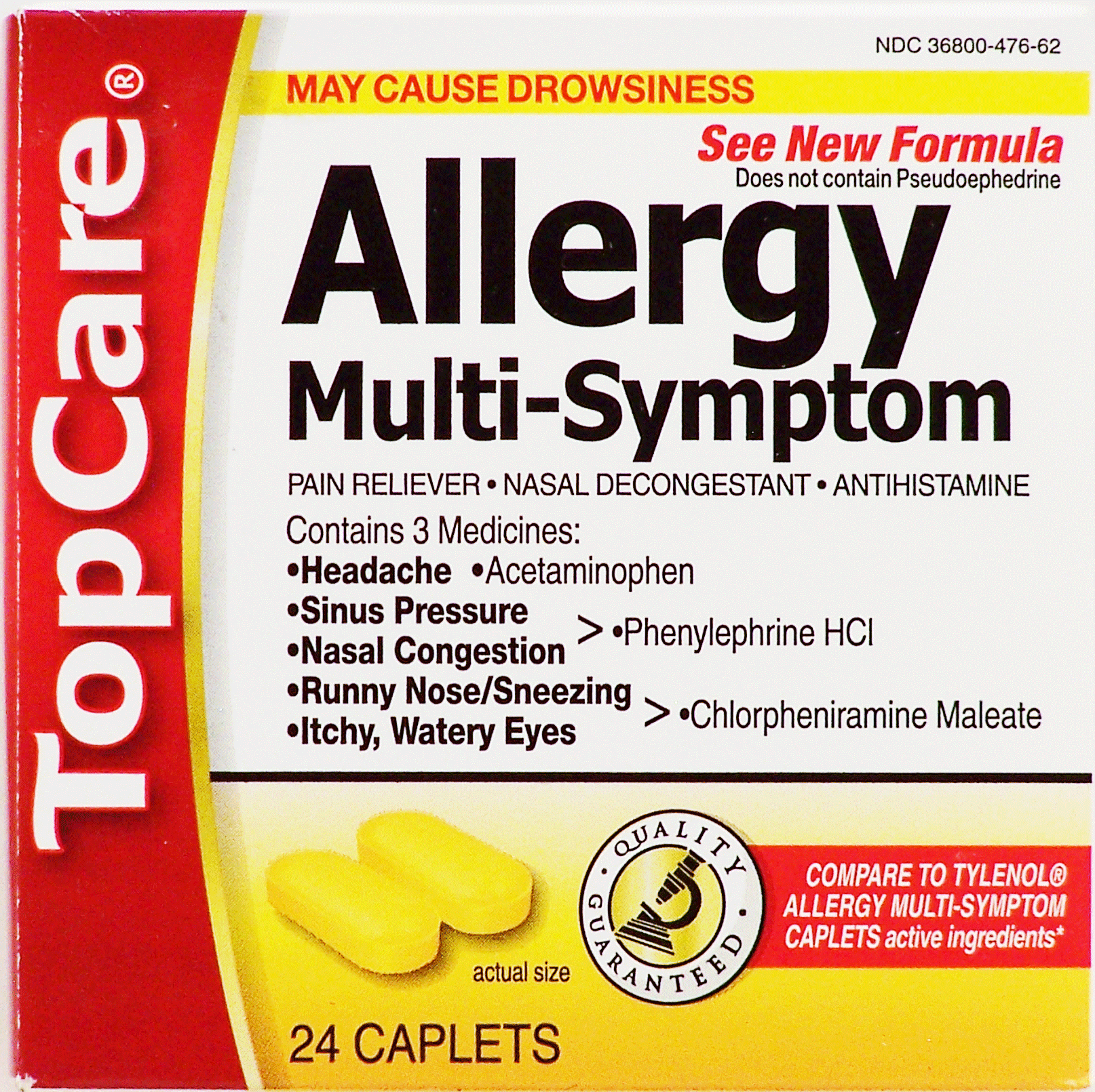 Top Care  multi-symptom allergy pain reliever, nasal decongestant, and antihistamine, caplets Full-Size Picture